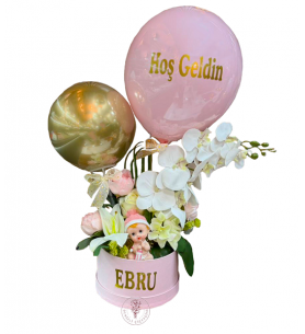 Kişiye Özel İsimli Balonlu Bebek Aranjmanı